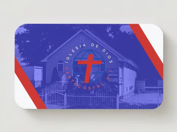 Back of the Bethel Church business card showing the church building, designed by Surge