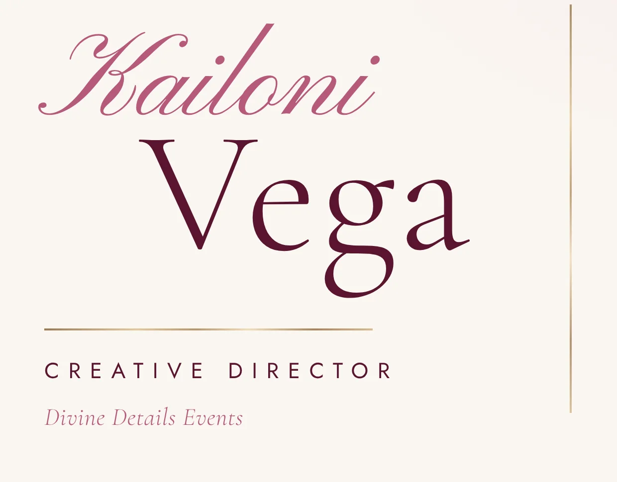 Script and serif name lockup on the Divine Details Events business card
