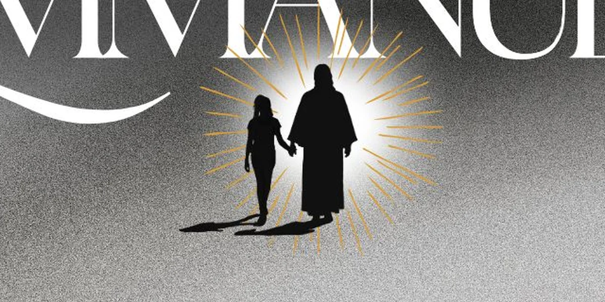 Detail of the “Emmanuel” title and the two figures in a burst of light on Ellie Jai's album cover