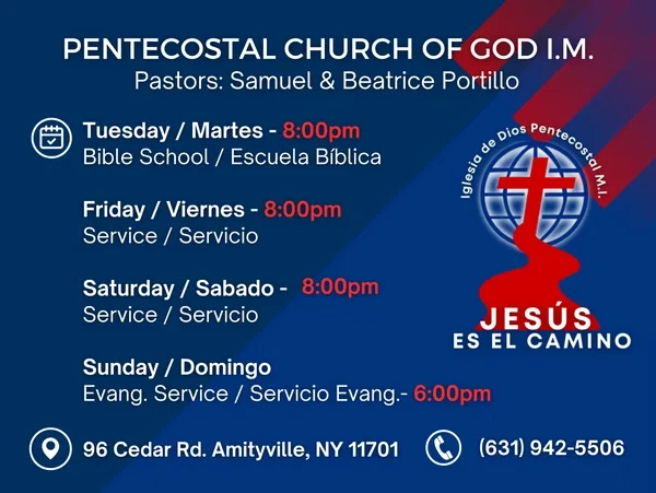 Jesús es el Camino church sign with bilingual service times, designed by Surge
